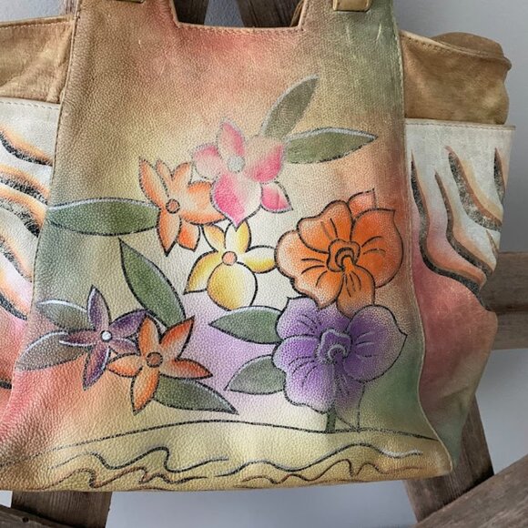 Great American Leather Works Hand-Painted Floral/Animal print Handbag - Picture 2 of 13